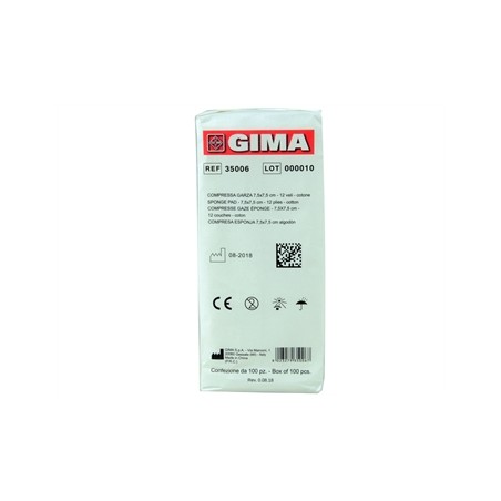 COMPRESSE GARZA COTONE - 7,5x7,5 cm - 12 veli - 10 pacchi da 100