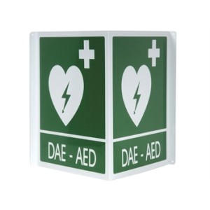 CARTELLO SEGNALATORE DAE/AED DOPPIO IN ALLUMINIO 34x36 cm per defibrillatori