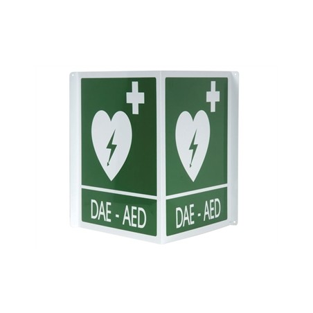 CARTELLO SEGNALATORE DAE/AED DOPPIO IN ALLUMINIO 34x36 cm per defibrillatori
