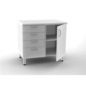 UNITÀ BASE DOPPIA 4 cassetti + 1 porta con 2 scaffali - bianca