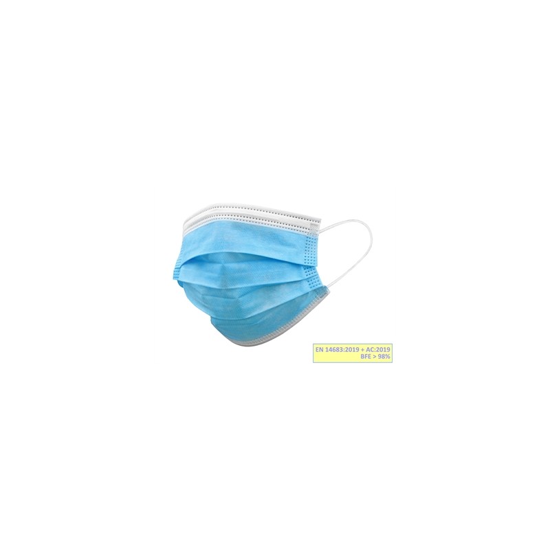GISAFE MASCHERINA CHIRURGICA FILTRANTE 98% 3 VELI tipo IIR con elastici - pediatrica - azzurra - flowpack