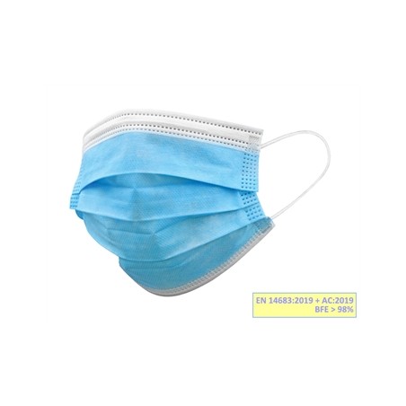 GISAFE MASCHERINA CHIRURGICA FILTRANTE 98% 3 VELI tipo IIR con elastici - pediatrica - azzurra - flowpack