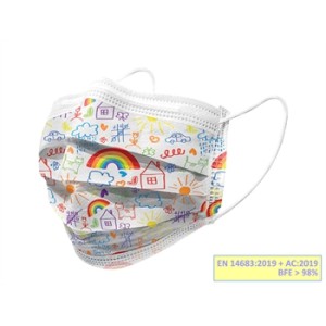 GISAFE MASCHERINA CHIRURGICA FILTRANTE 98% 3 VELI tipo IIR con elastici - pediatrica - cartoon - flowpack