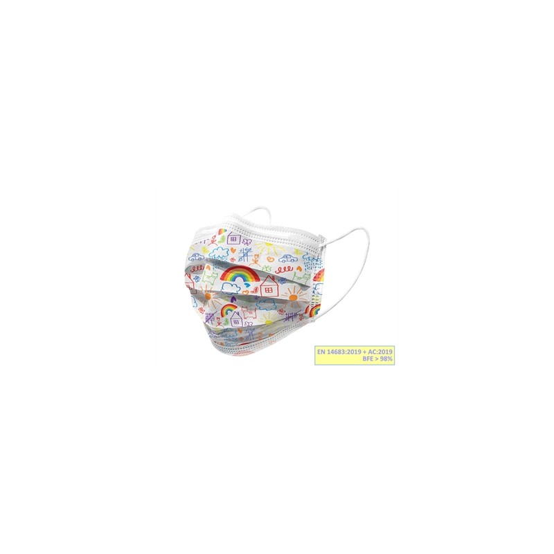 GISAFE MASCHERINA CHIRURGICA FILTRANTE 98% 3 VELI tipo IIR con elastici - pediatrica - cartoon - flowpack