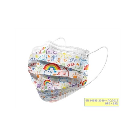 GISAFE MASCHERINA CHIRURGICA FILTRANTE 98% 3 VELI tipo IIR con elastici - pediatrica - cartoon - flowpack