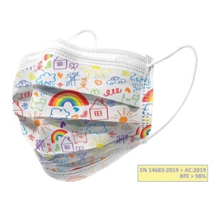 GISAFE MASCHERINA CHIRURGICA FILTRANTE 98% 3 VELI tipo IIR con elastici - adulti - cartoon - flowpack