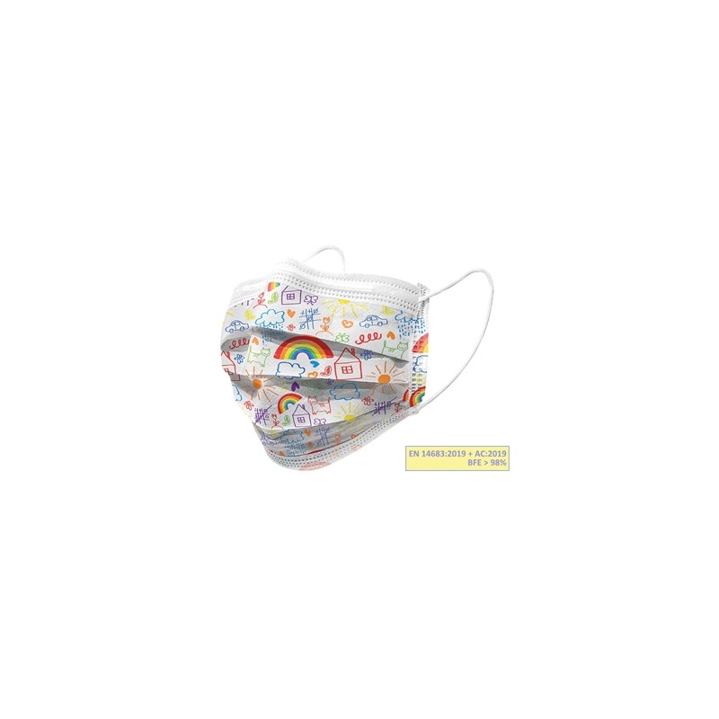 GISAFE MASCHERINA CHIRURGICA FILTRANTE 98% 3 VELI tipo IIR con elastici - adulti - cartoon - flowpack