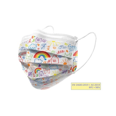 GISAFE MASCHERINA CHIRURGICA FILTRANTE 98% 3 VELI tipo IIR con elastici - adulti - cartoon - flowpack
