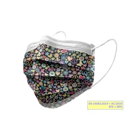 GISAFE MASCHERINA CHIRURGICA FILTRANTE 98% 3 VELI tipo IIR con elastici - adulti - peace - flowpack
