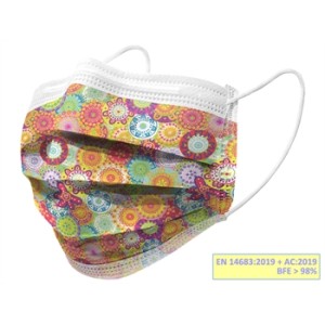 GISAFE MASCHERINA CHIRURGICA FILTRANTE 98% 3 VELI tipo IIR con elastici - adulti - colors - flowpack