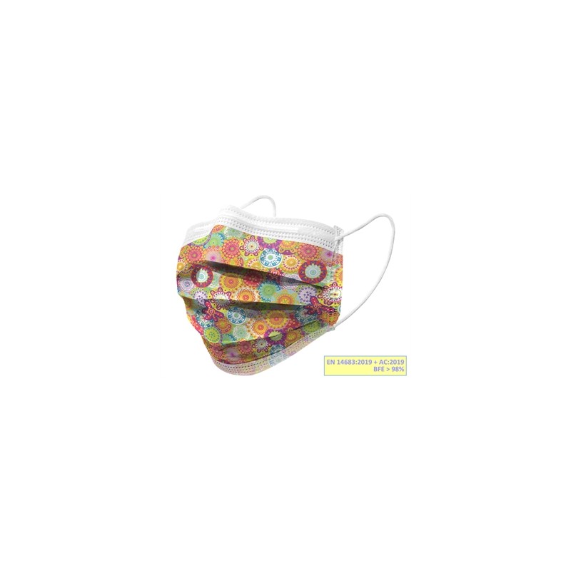GISAFE MASCHERINA CHIRURGICA FILTRANTE 98% 3 VELI tipo IIR con elastici - adulti - colors - flowpack