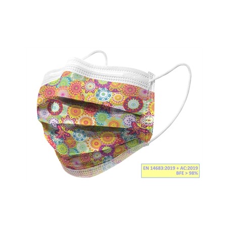 GISAFE MASCHERINA CHIRURGICA FILTRANTE 98% 3 VELI tipo IIR con elastici - adulti - colors - flowpack