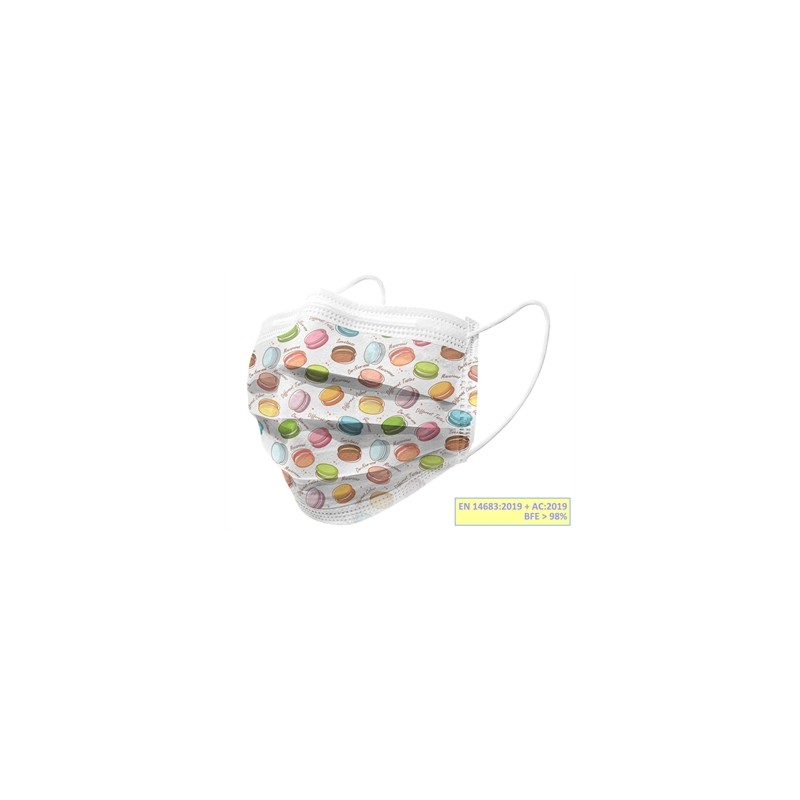 GISAFE MASCHERINA CHIRURGICA FILTRANTE 98% 3 VELI tipo IIR con elastici - adulti - macarones - flowpack