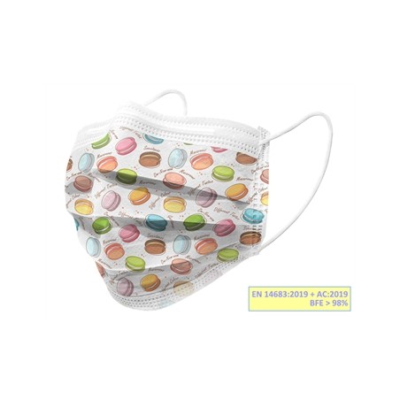GISAFE MASCHERINA CHIRURGICA FILTRANTE 98% 3 VELI tipo IIR con elastici - adulti - macarones - flowpack