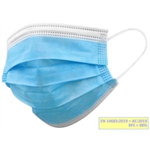 GISAFE MASCHERINA CHIRURGICA FILTRANTE 98% 3 VELI tipo IIR con elastici - adulti - azzurra - flowpack