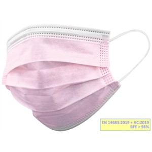 GISAFE MASCHERINA CHIRURGICA FILTRANTE 98% 3 VELI tipo IIR con elastici - adulti - rosa - scatola
