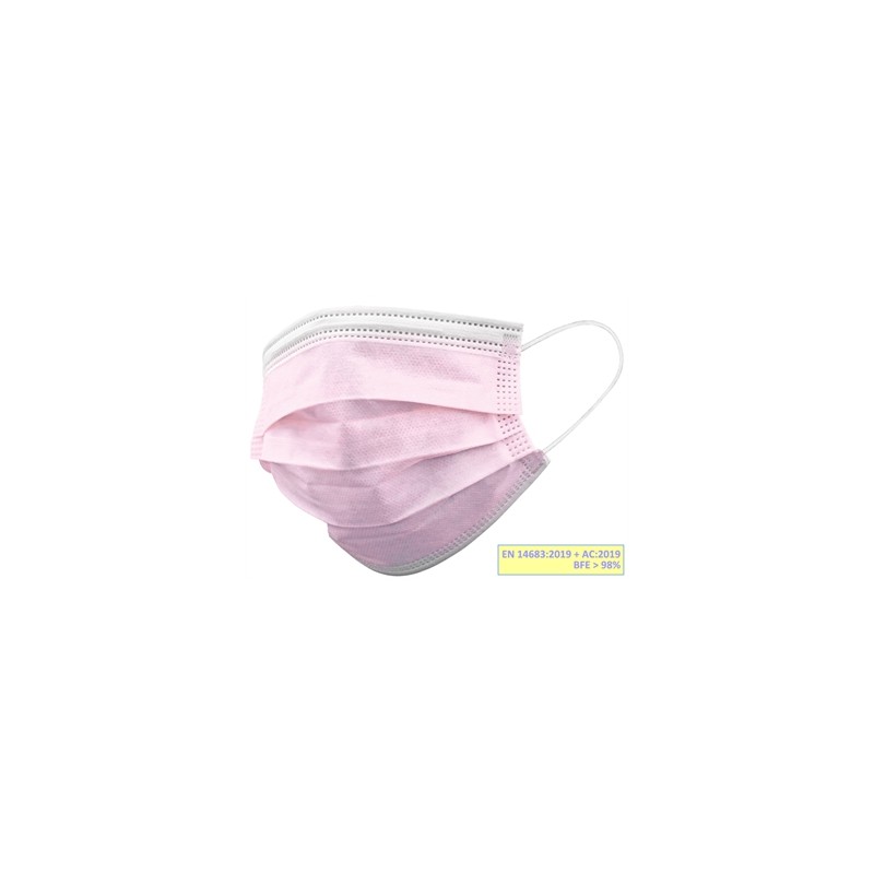 GISAFE MASCHERINA CHIRURGICA FILTRANTE 98% 3 VELI tipo IIR con elastici - adulti - rosa - scatola