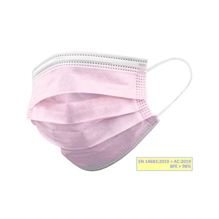 GISAFE MASCHERINA CHIRURGICA FILTRANTE 98% 3 VELI tipo IIR con elastici - adulti - rosa - scatola