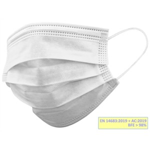 GISAFE MASCHERINA CHIRURGICA FILTRANTE 98% 3 VELI tipo IIR con elastici - adulti - bianca - scatola
