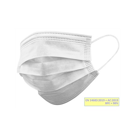 GISAFE MASCHERINA CHIRURGICA FILTRANTE 98% 3 VELI tipo IIR con elastici - adulti - bianca - scatola