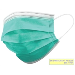GISAFE MASCHERINA CHIRURGICA FILTRANTE 98% 3 VELI tipo IIR con elastici - adulti - verde chiaro - scatola