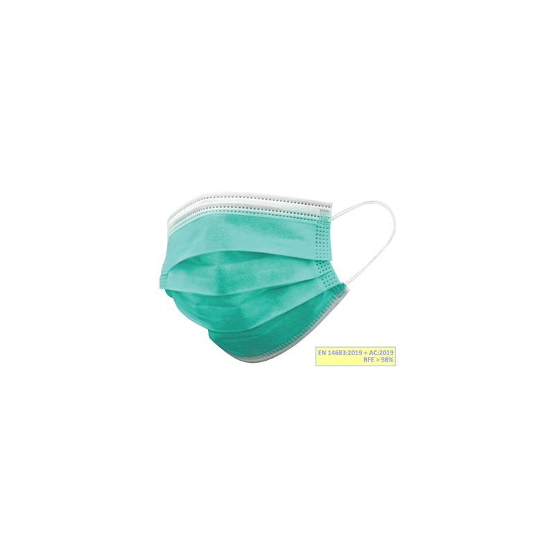 GISAFE MASCHERINA CHIRURGICA FILTRANTE 98% 3 VELI tipo IIR con elastici - adulti - verde chiaro - scatola