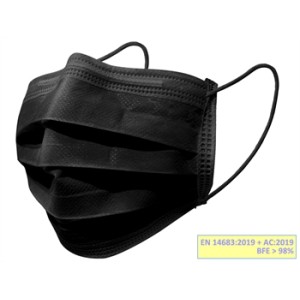 GISAFE MASCHERINA CHIRURGICA FILTRANTE 98% 3 VELI tipo IIR con elastici - adulti - nera - scatola