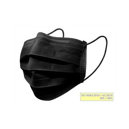 GISAFE MASCHERINA CHIRURGICA FILTRANTE 98% 3 VELI tipo IIR con elastici - adulti - nera - scatola