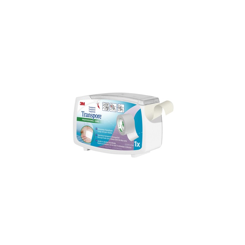 TRANSPORE 3M - 2,5cmx5m - bianco con dispenser - 1527NP-1SD